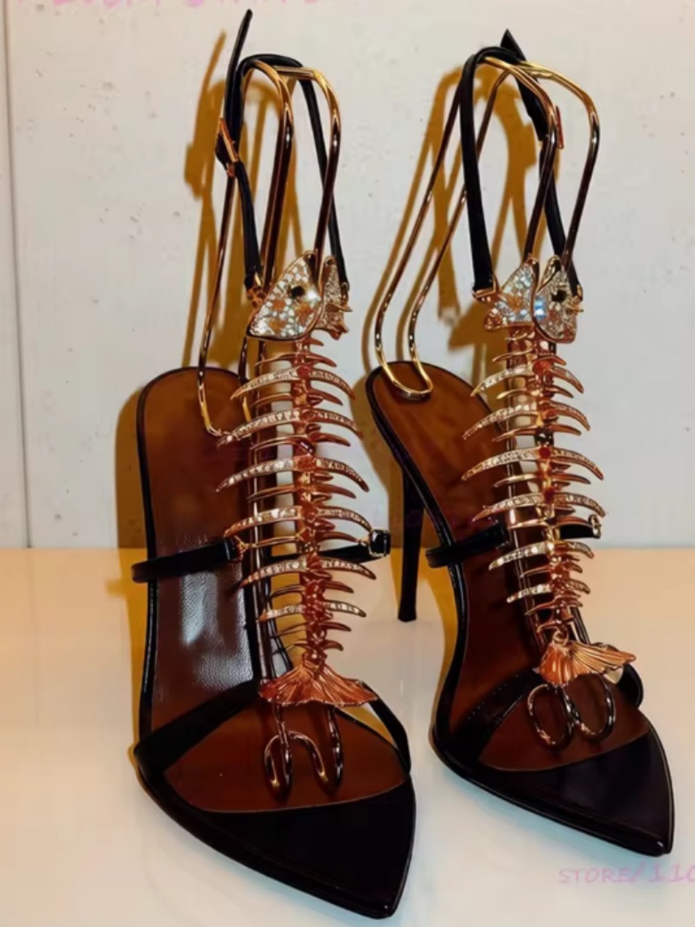 Black Fishbone Heels Giuseppe Size 8